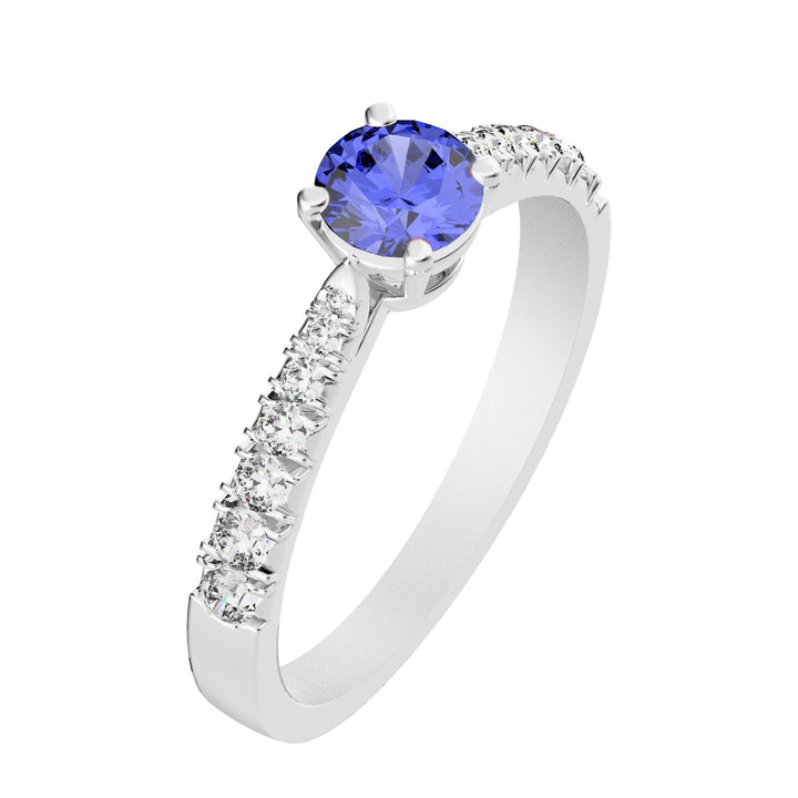 Solitaire Victoria Empierré Diamant - Lunel Joaillier - Or Blanc - Saphir Bleu -