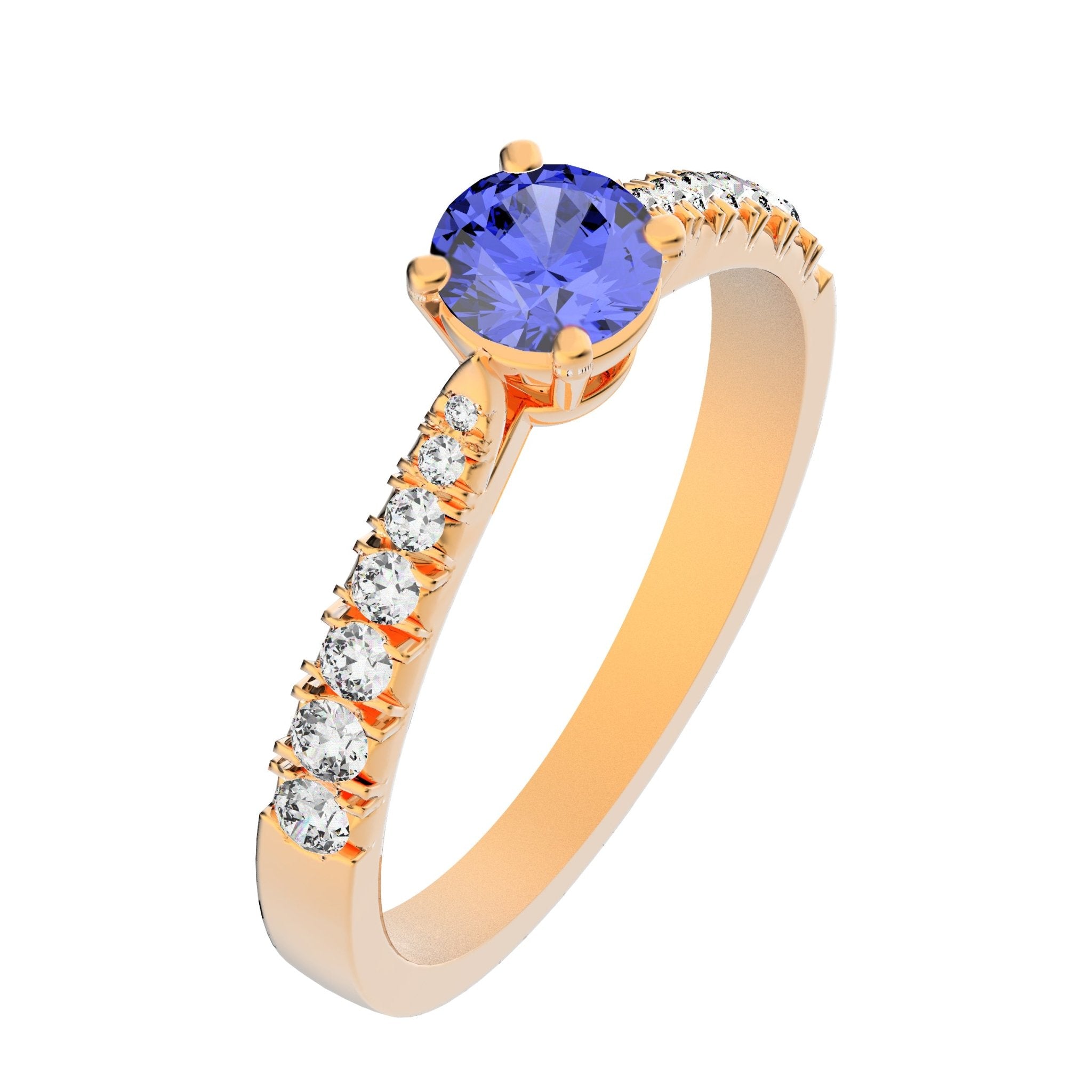 Solitaire Victoria Empierré Diamant - Lunel Joaillier - Or Rose - Saphir Bleu -
