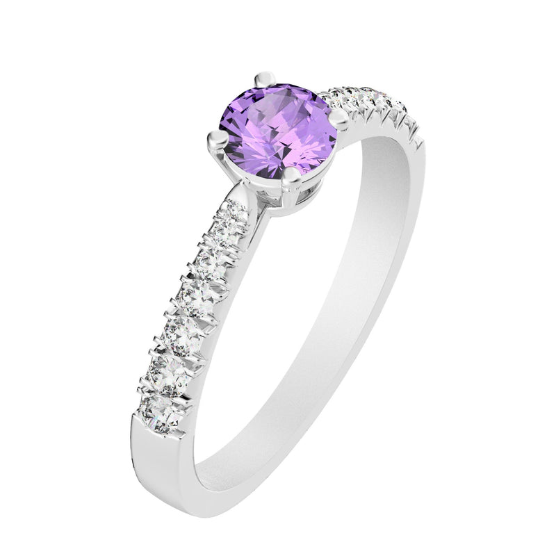 Solitaire Victoria Empierré Diamant - Lunel Joaillier - Or Blanc - Saphir Violet -