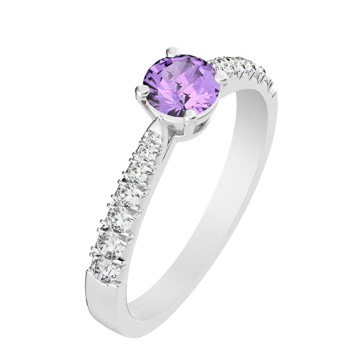 Solitaire Victoria Empierré Diamant - Lunel Joaillier - Or Blanc - Saphir Violet -