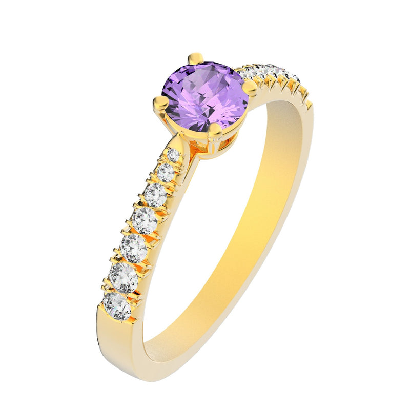 Solitaire Victoria Empierré Diamant - Lunel Joaillier - Or Jaune - Saphir Violet -
