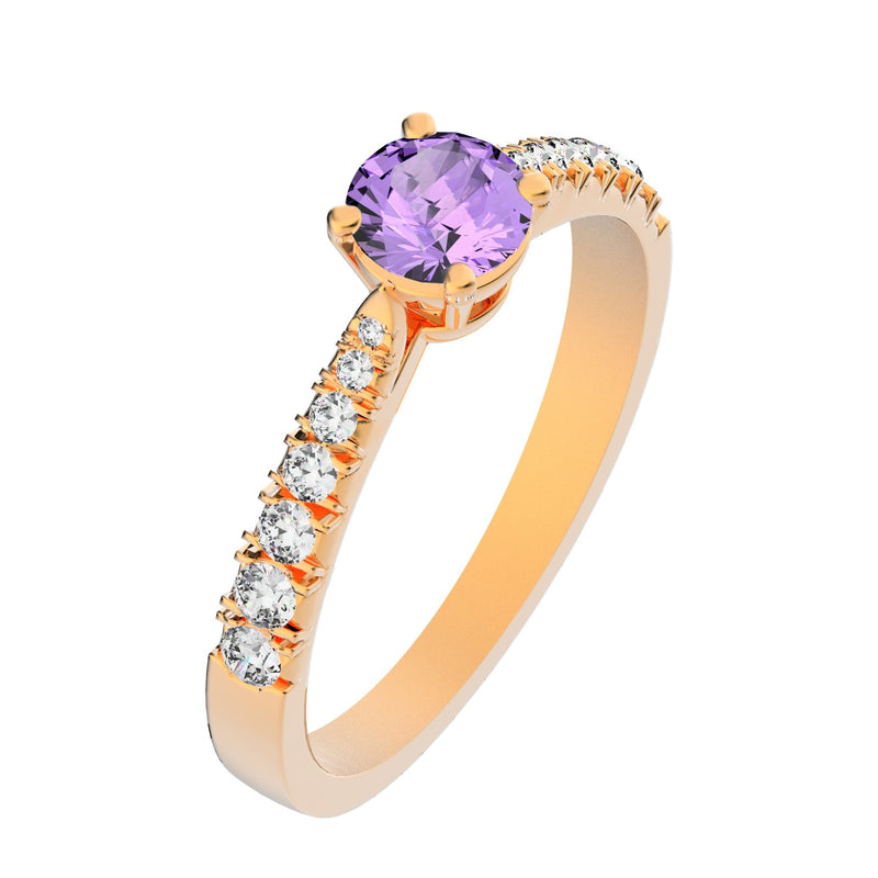 Solitaire Victoria Empierré Diamant - Lunel Joaillier - Or Rose - Saphir Violet -