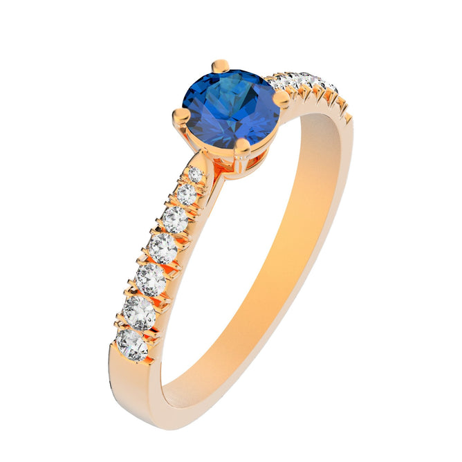 Solitaire Victoria Empierré Diamant - Lunel Joaillier - Or Rose - Spinelle Bleu -