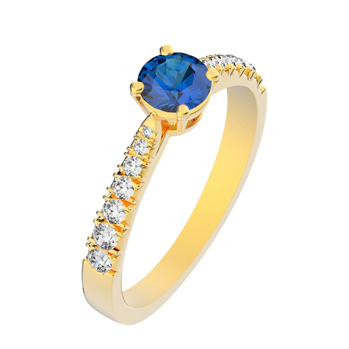 Solitaire Victoria Empierré Diamant - Lunel Joaillier - Or Jaune - Spinelle Bleu -