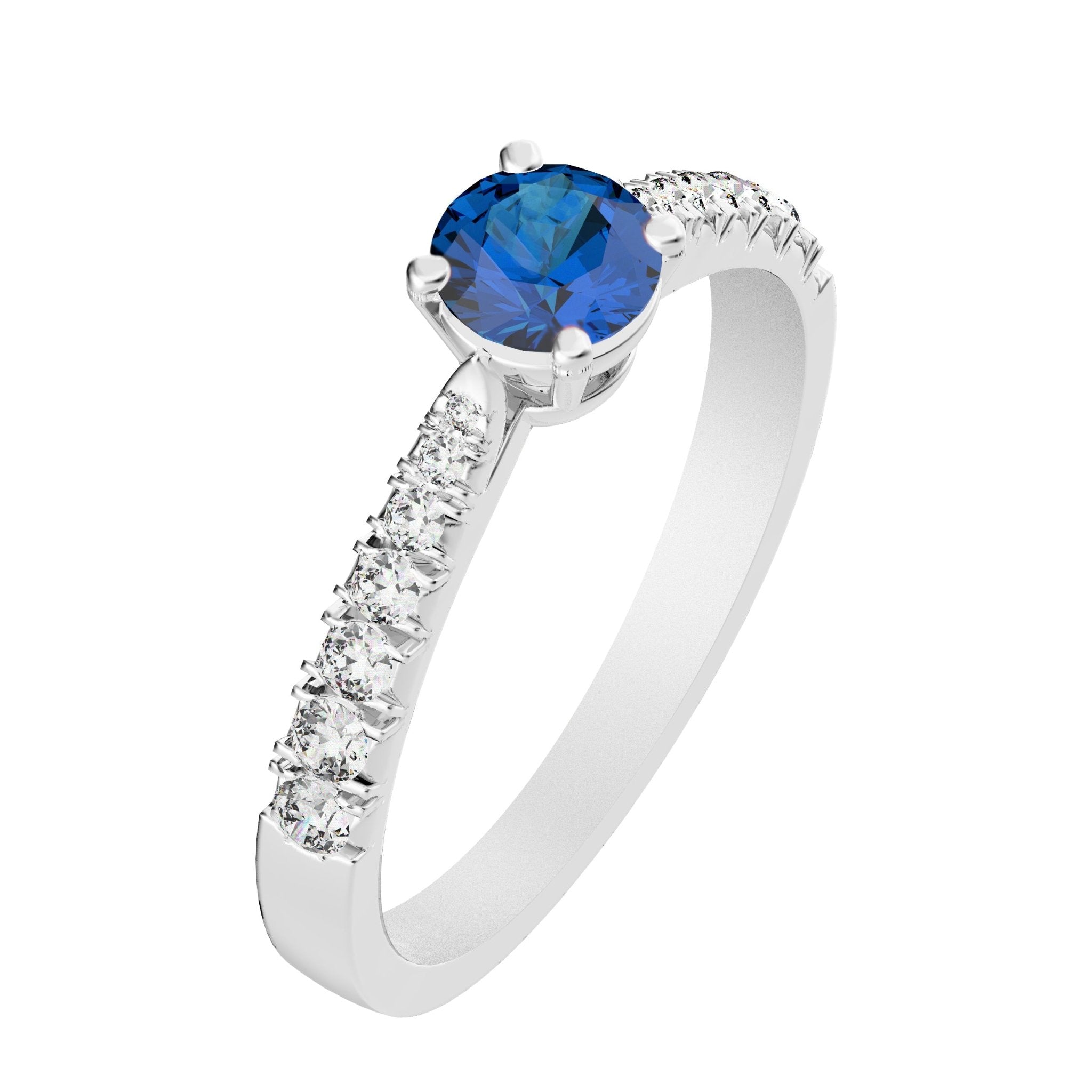 Solitaire Victoria Empierré Diamant - Lunel Joaillier - Or Blanc - Spinelle Bleu -